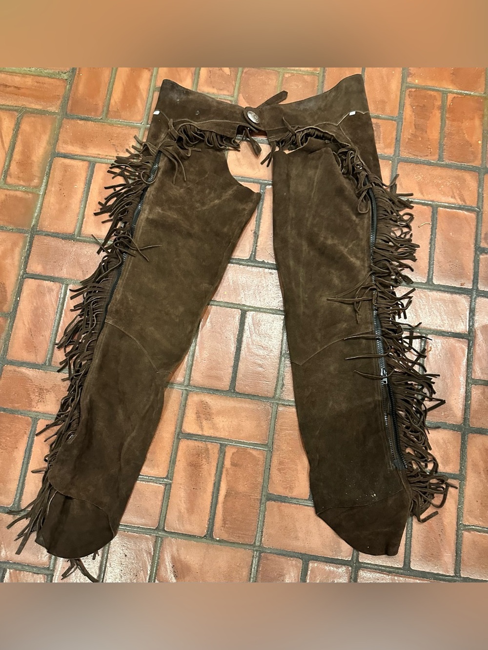 Professional Equine Brown Suede Leather
Chaps with Fringe, Size XL